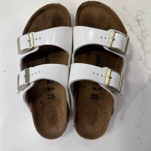 Birkenstock Child’s White and Brown Sandals with Adjustable Straps